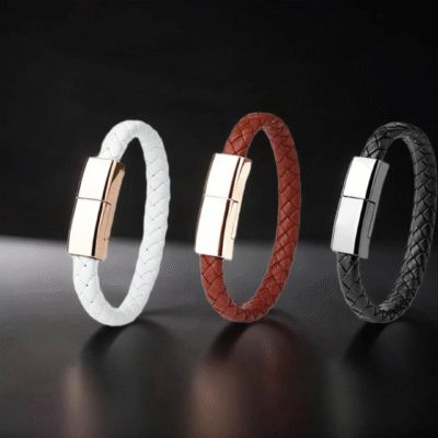 Pulsera Cargador En Cuero Trenzado USB